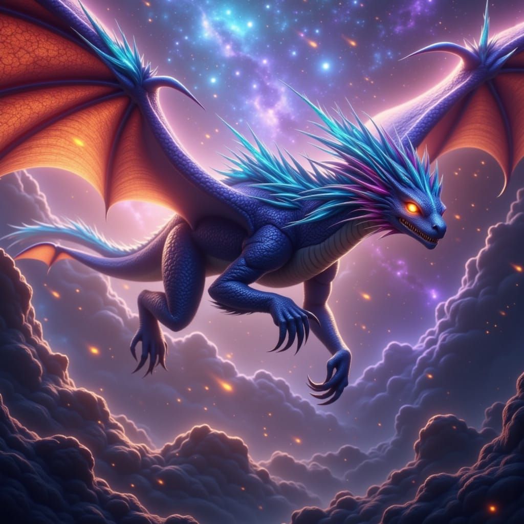 Majestic Dragon Soars Through Iridescent Nebula