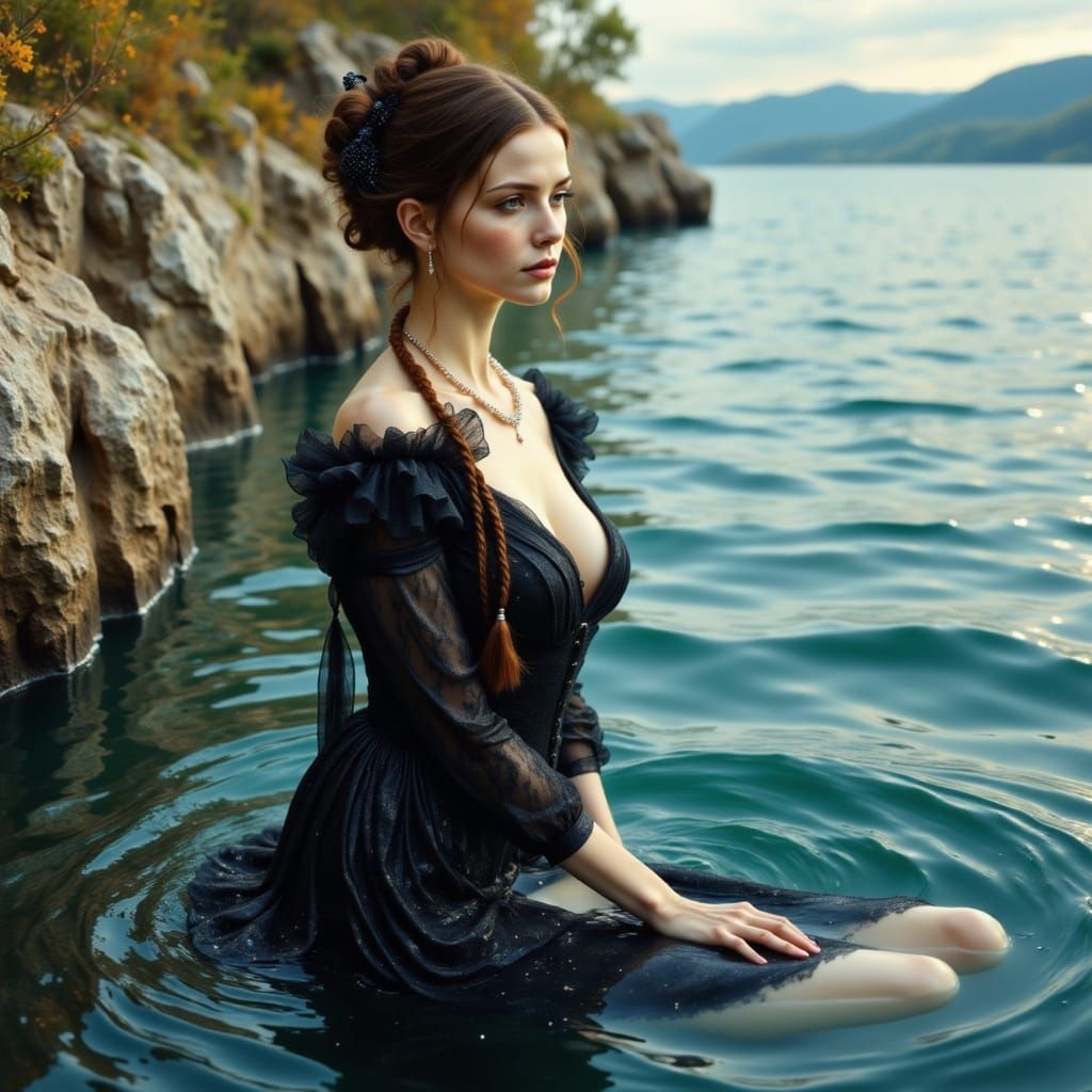 Zarina Evdokija in Scarlet, Reflected in Calm Lake