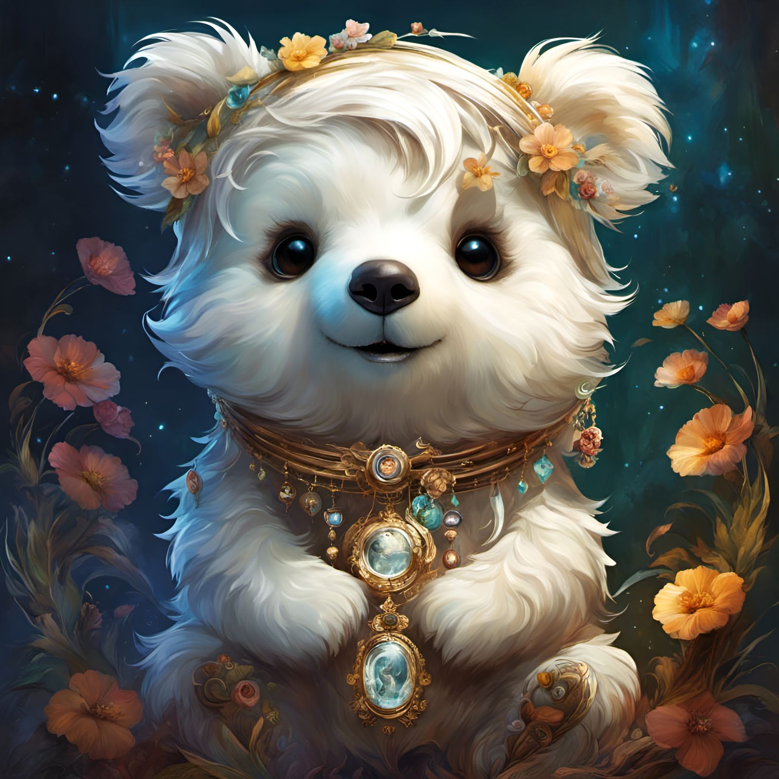 Adorable Ghost Bear Portrait in Whimsical Style