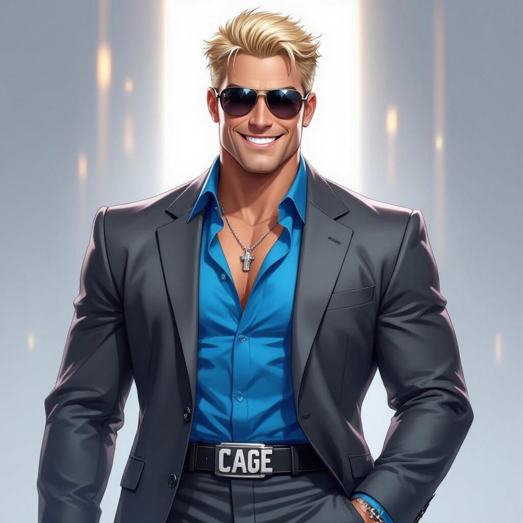 Johnny Cage in Shiny Grey Suit with CAGE Belt