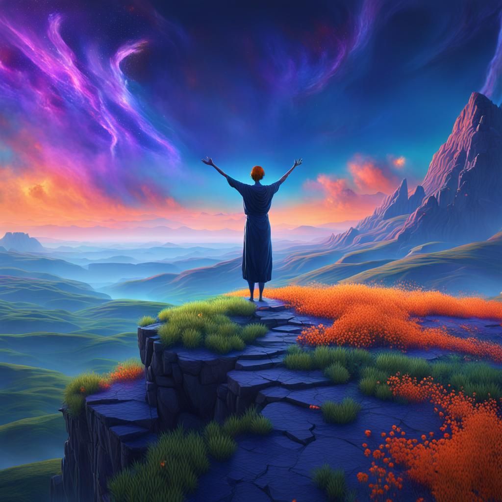 Surreal Human Figure in Ethereal Landscape