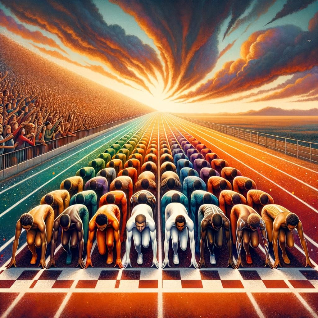 Diverse Figures Start Equal Race Track Matte Painting