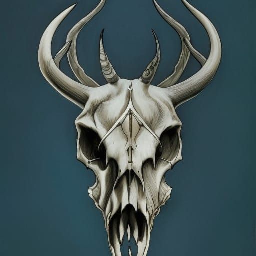 Intricate Animal Skull Artwork with Horns