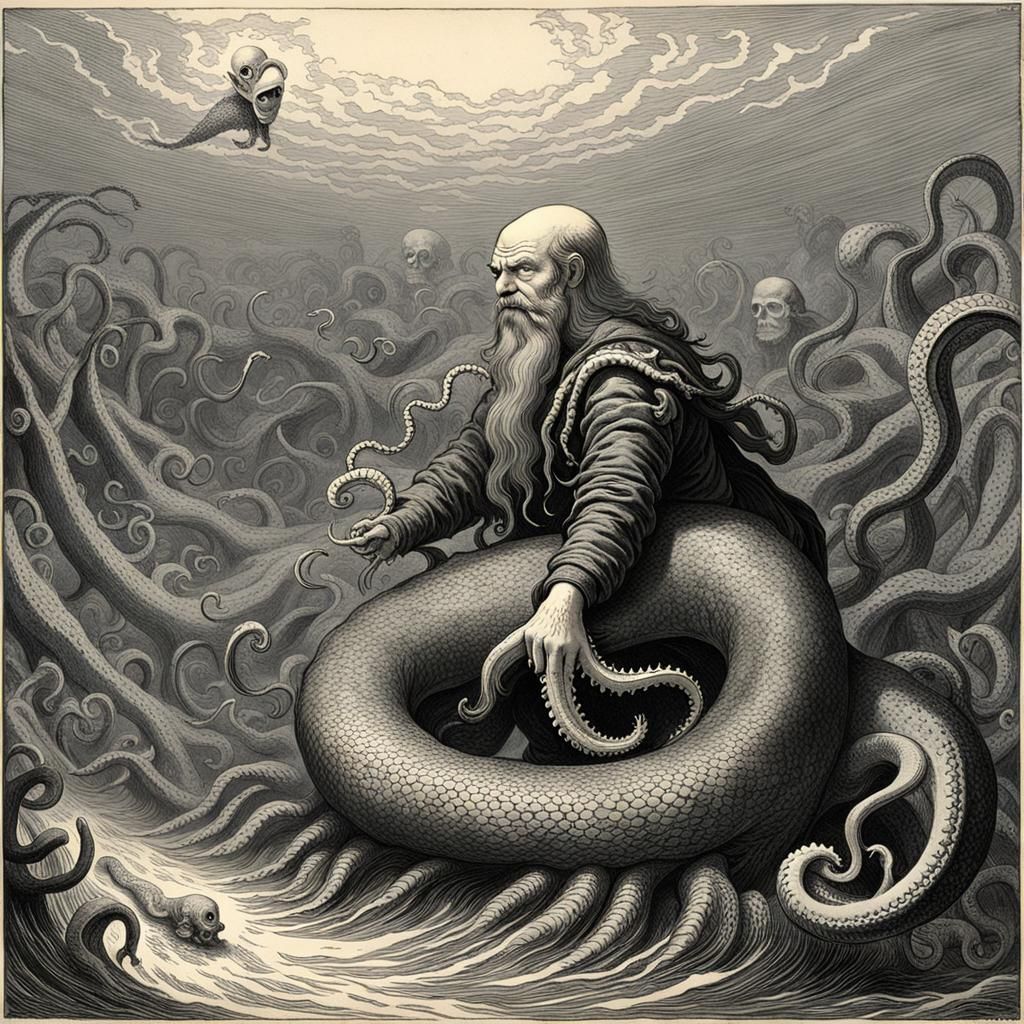 Horrific Octopus-Headed Merman in Dark Fantasy Style