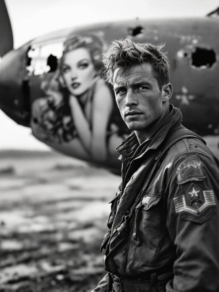 World War II Pilot Portrait in Robert Capa Style