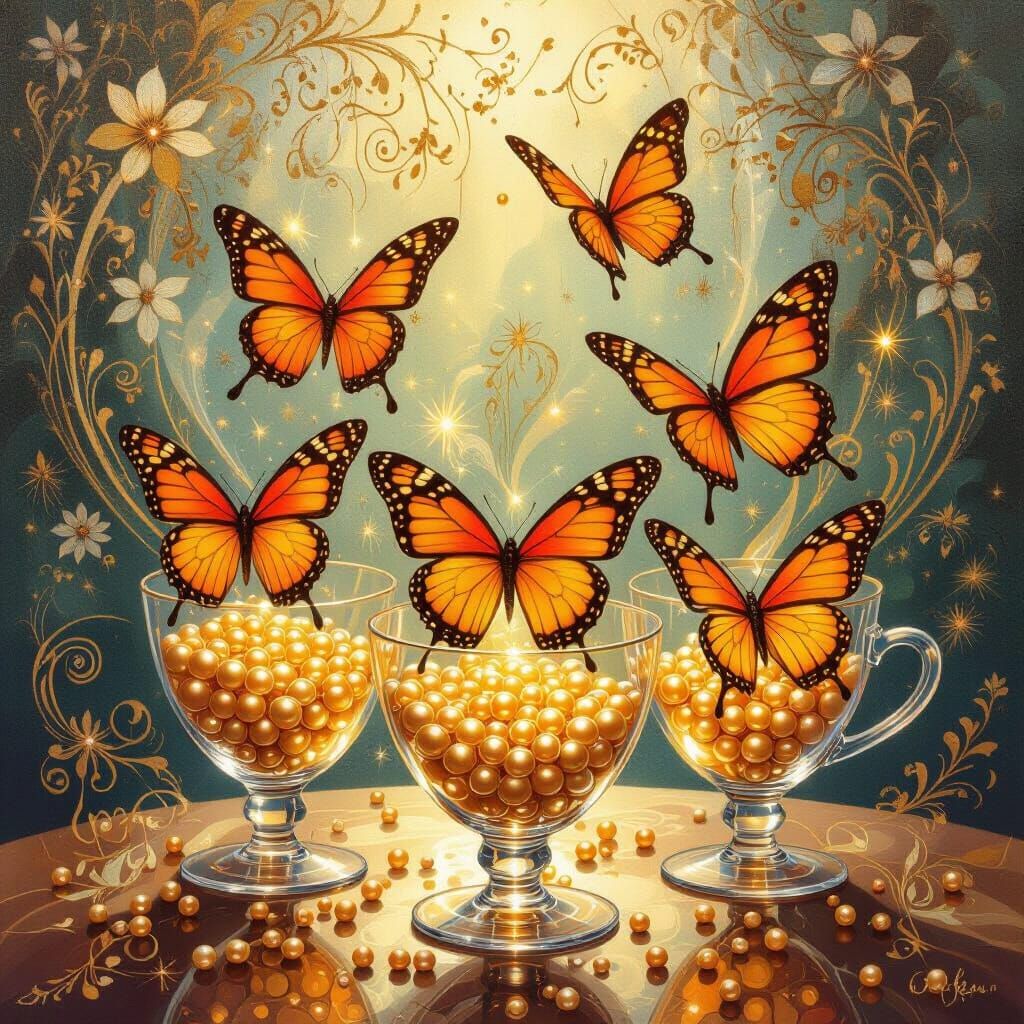 Vibrant Butterflies Emerge from Pearl-Filled Cups in Psyched...