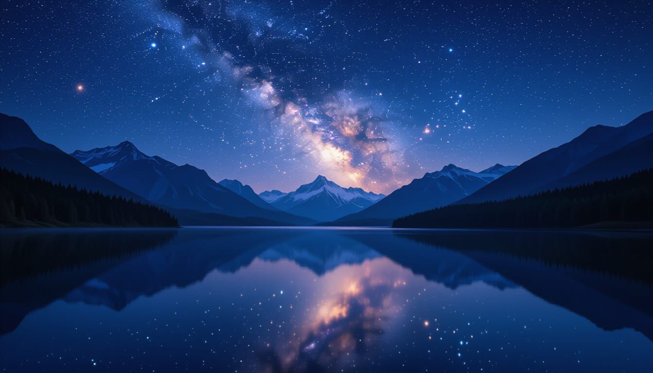 Galactic Reflection on Mountain Lake at Night
