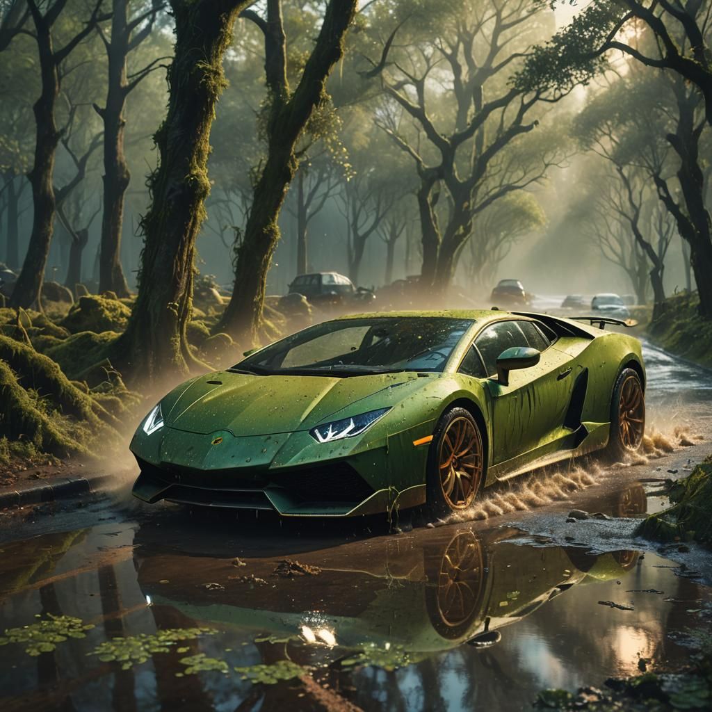 Lamborghini on Moldy Road: Detailed Matte Painting