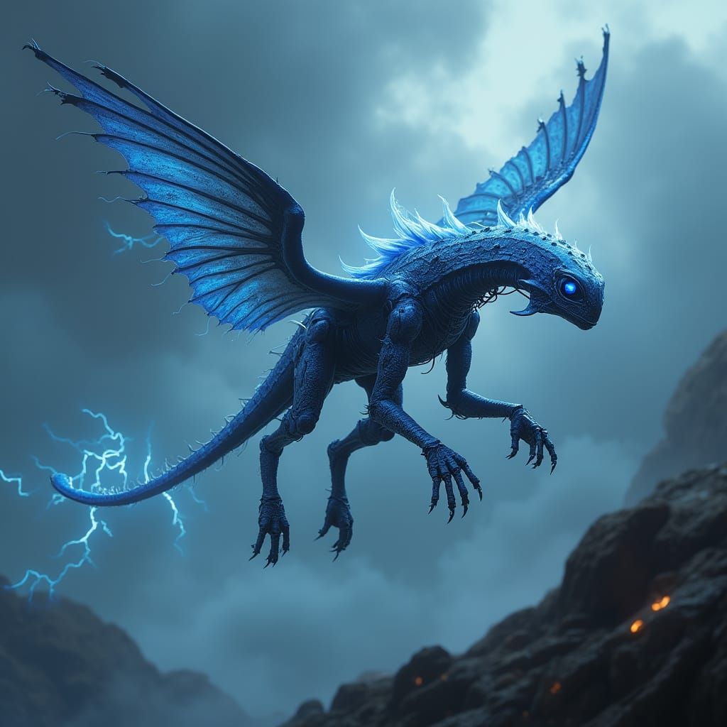 Majestic Noxaran Winged Being in Cyberpunk Style