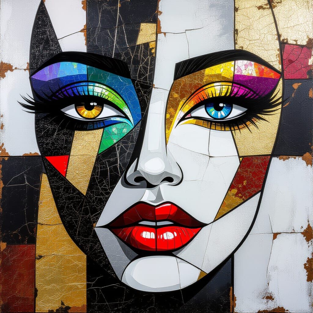 Abstract Dark Art with Glitter Lips and Snake Skin