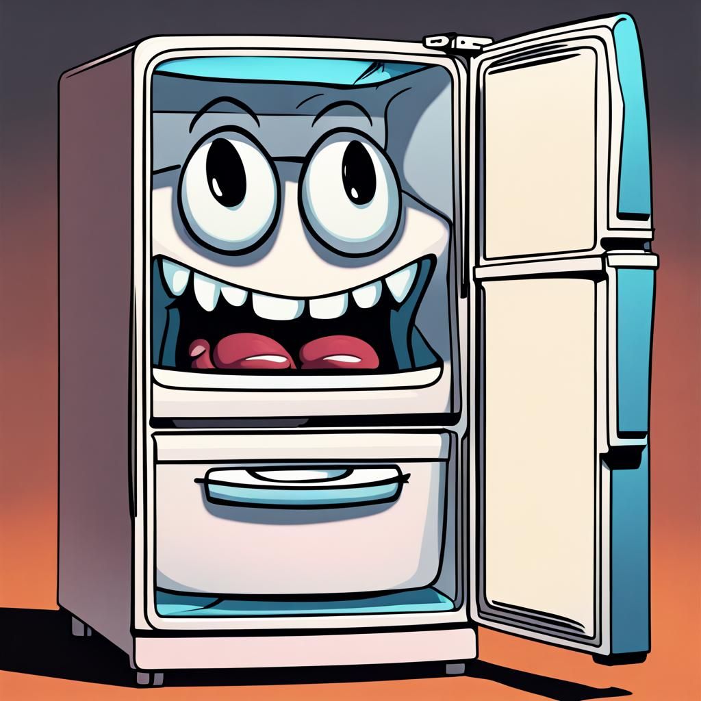 Scary Cartoon Refrigerator in Hypermaximalist Style