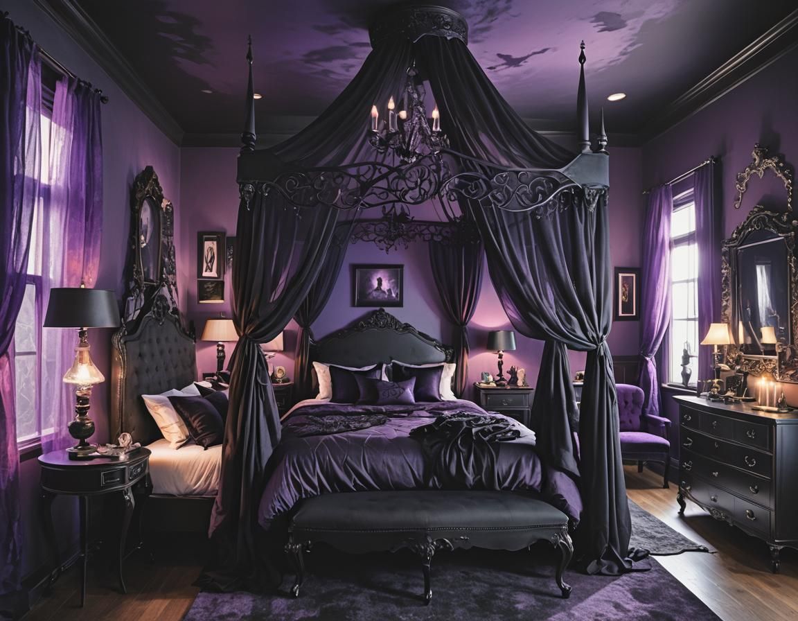 Gothic Master Bedroom with Iridescent Accents