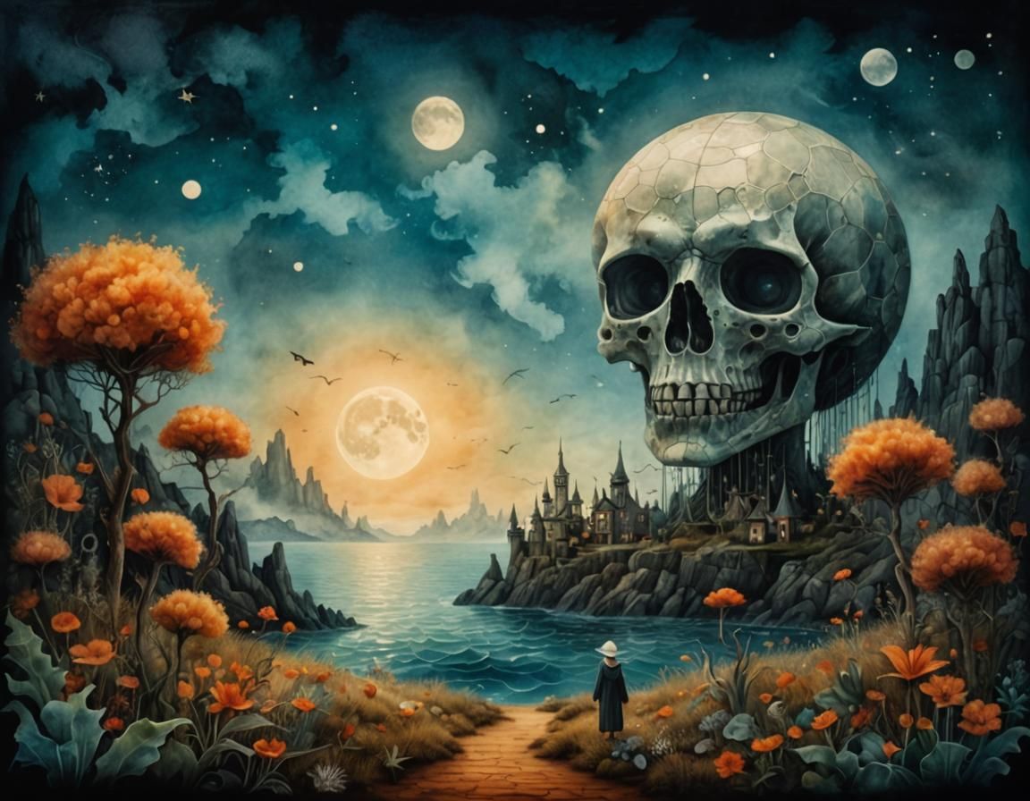 Surreal Seascape with Figures in Dreamlike Style