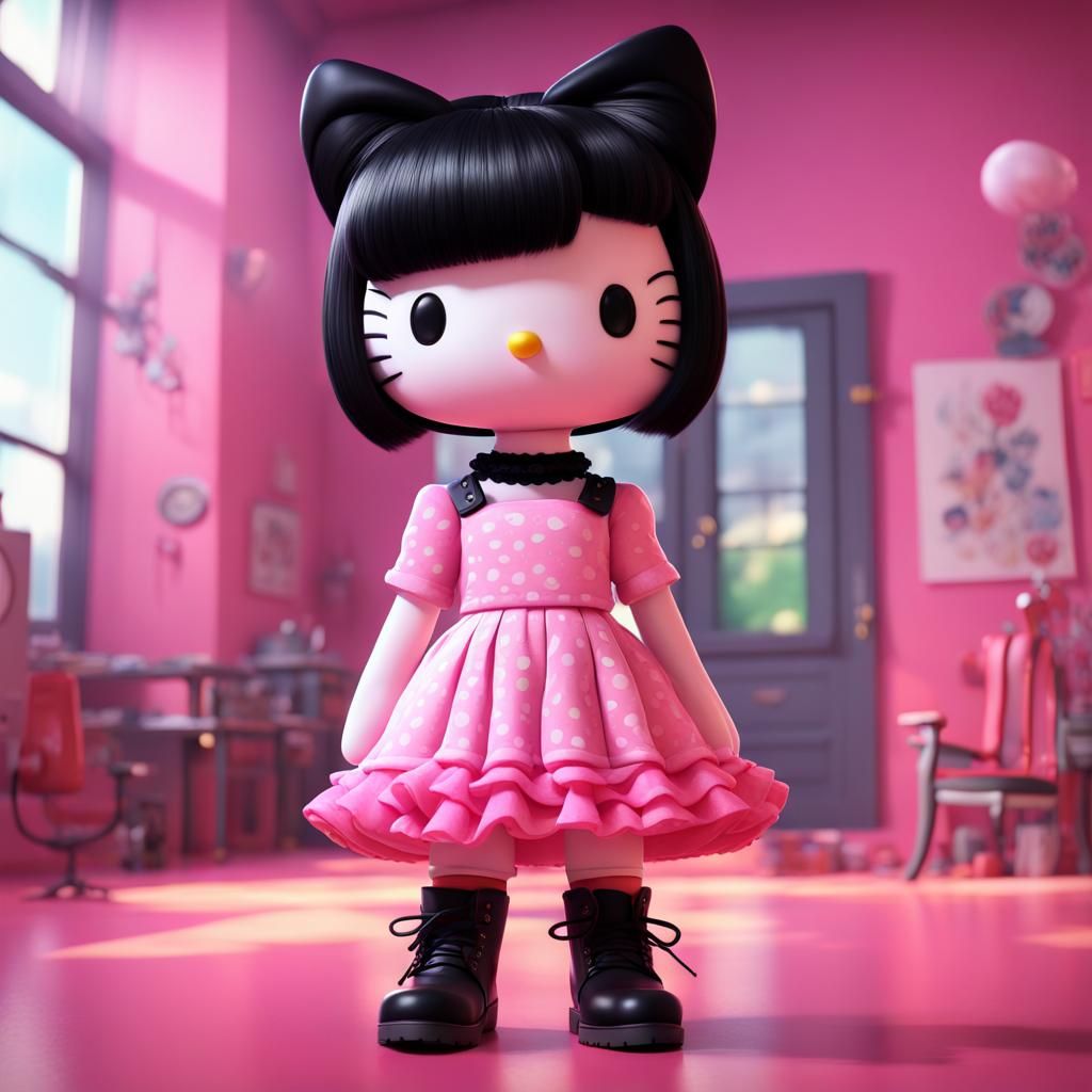 Hello Kitty in Pink Dress: 3D Digital Art