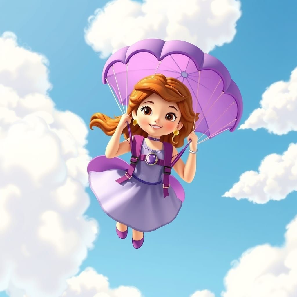 Princess Sofia Skydiving with Purple Parachute