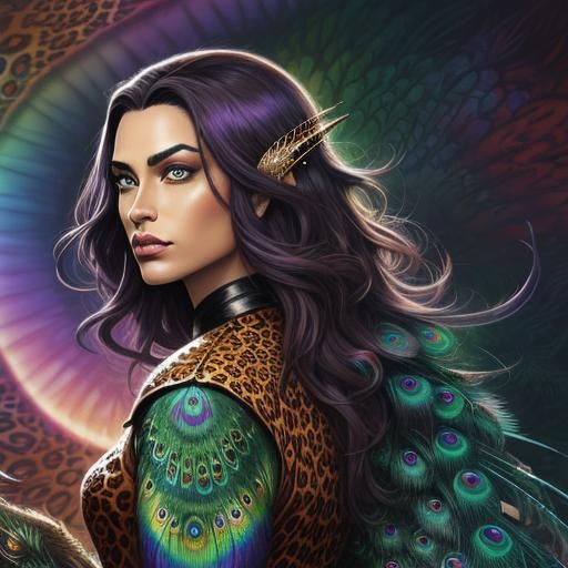 Dragon Scale Woman with Peacock Hair, Comic Art