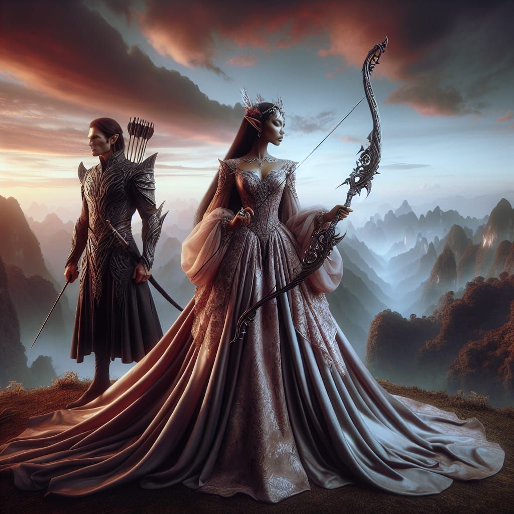 Elven Princess and Assassin in a Magical Landscape