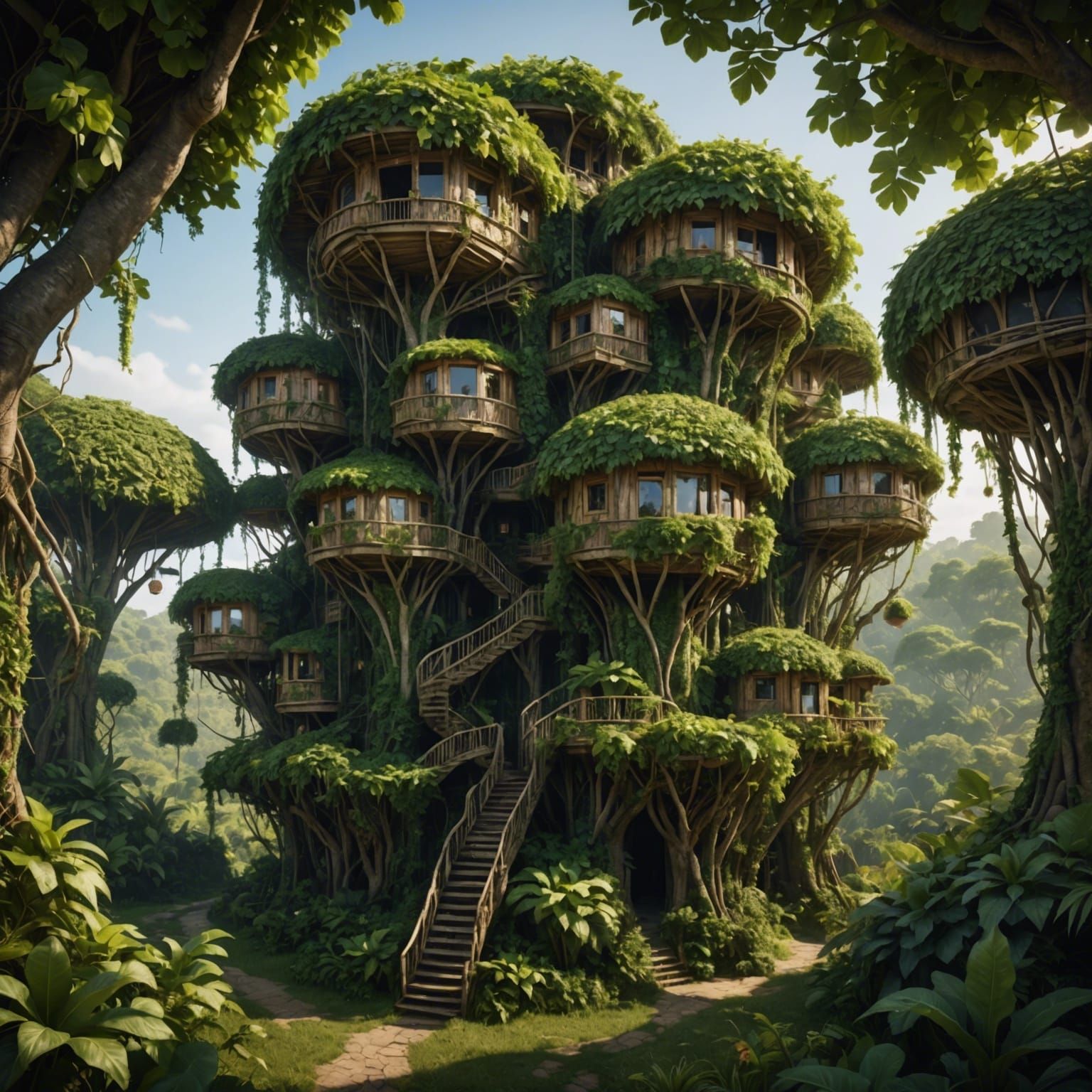Lush Jungle Treehouse Dwellings in 8k