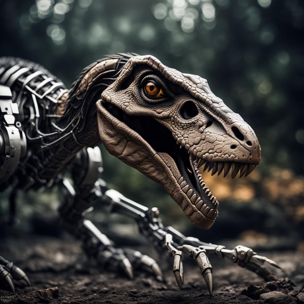 Hyperrealistic Cyborg Velociraptor with Intricate Details