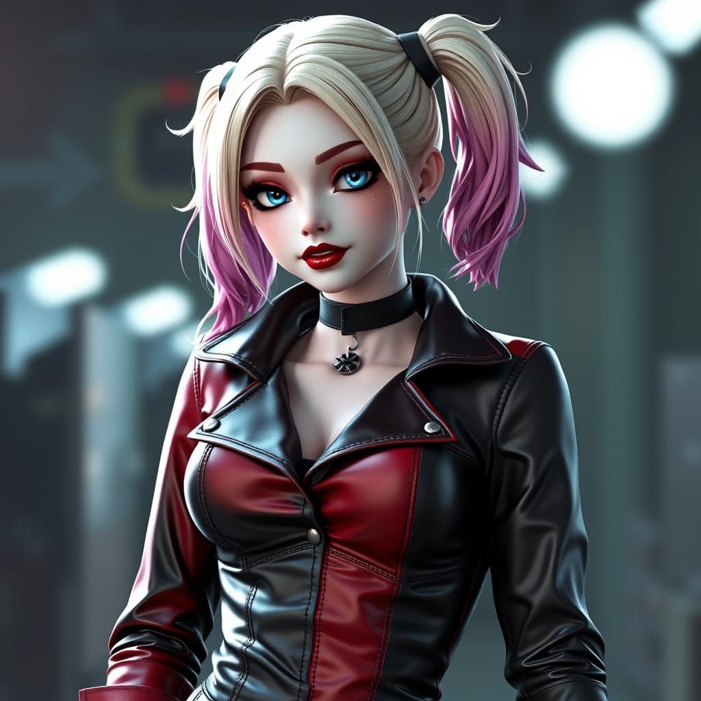 Sultry Harley Quinn in Leather Aesthetic Concept Art