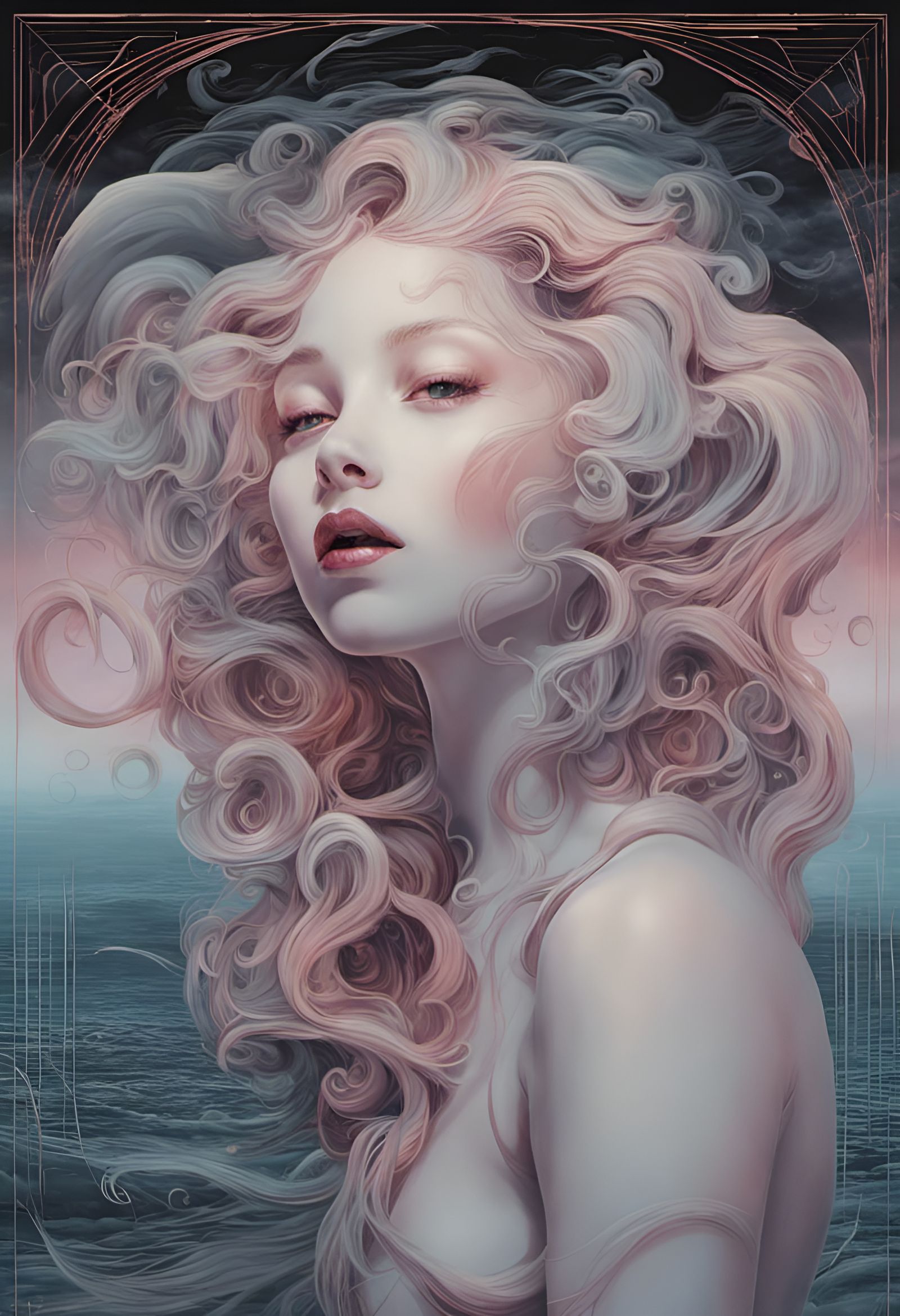 Eldritch Barbie on a Misty Beach