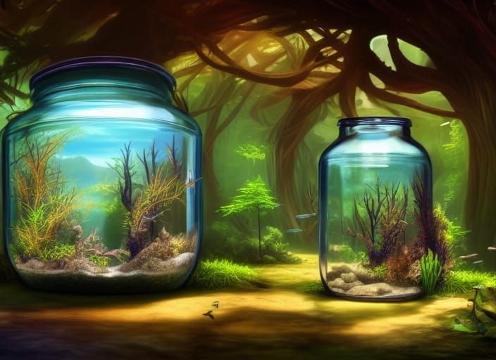 Fantasy Aquarium in a Jar: Hyperdetailed Digital Painting