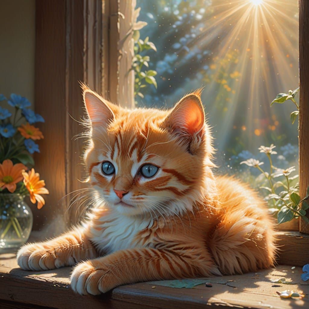 Ethereal Orange Kitten Sleeping in Sunbeam