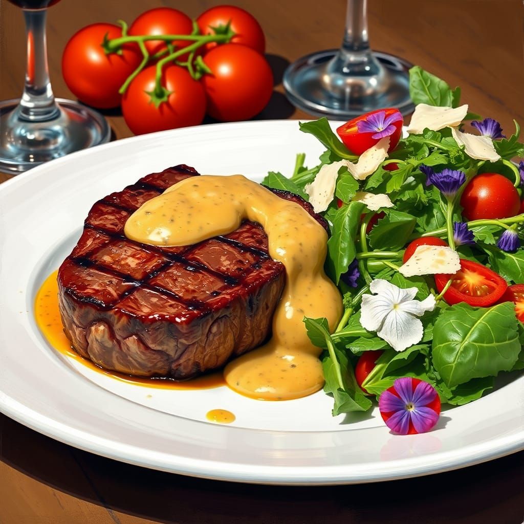 Mouthwatering Steak Still Life in Pop Art Style