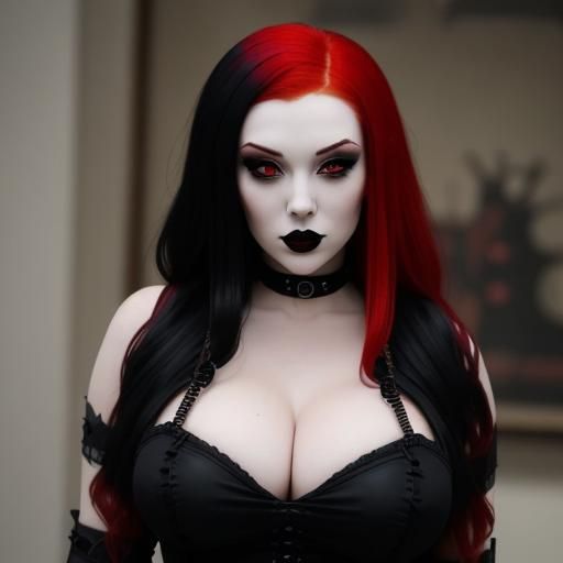 Steampunk Goth Redhead in Black and Red Dress