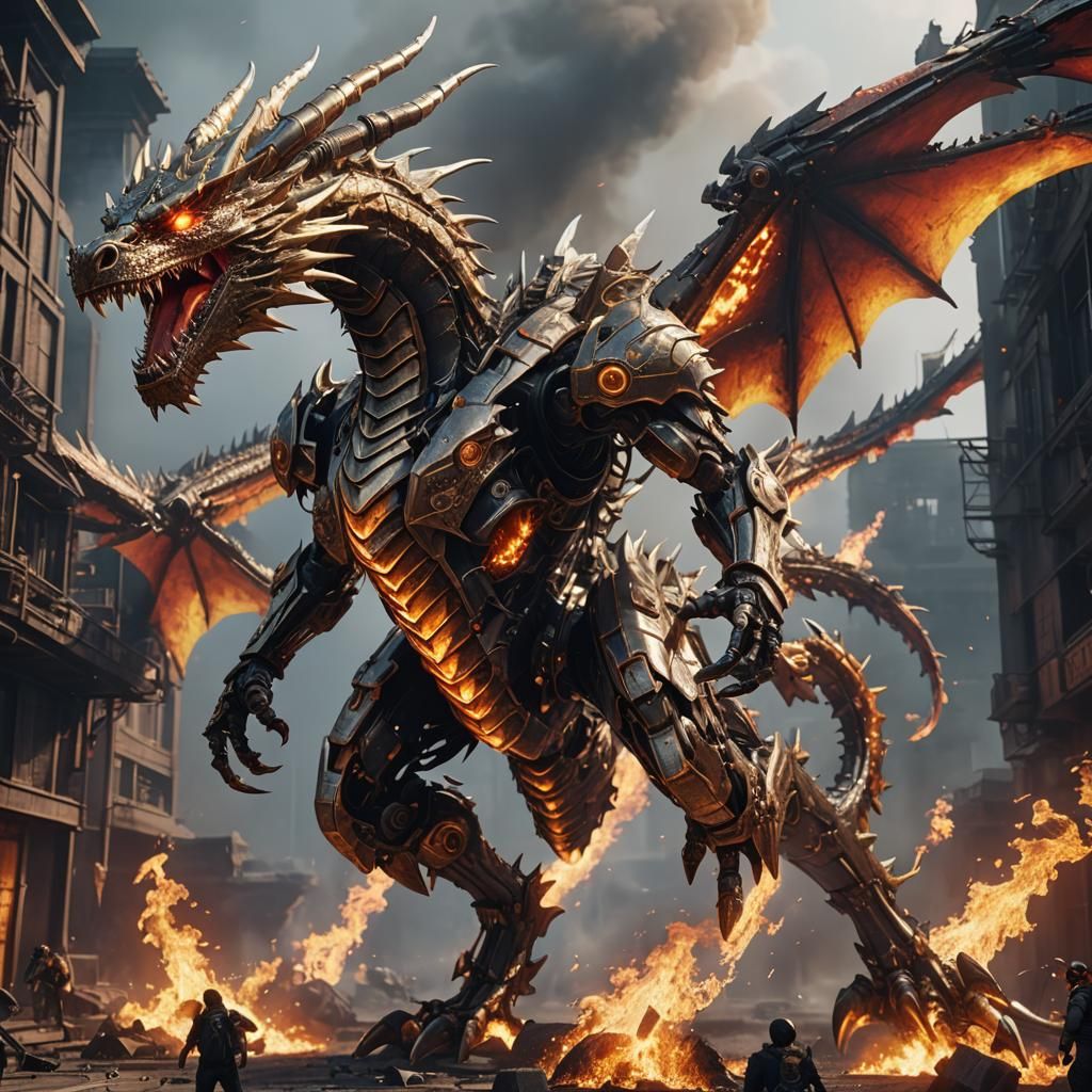 Epic Fire Dragon with Intricate Mech Details