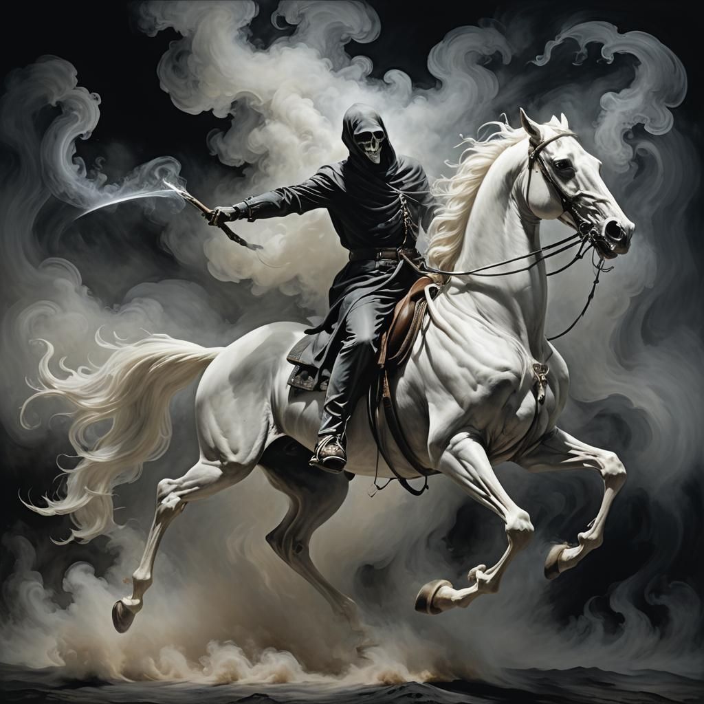 Ethereal Grim Reaper on Skeletal Horse as Surreal Art
