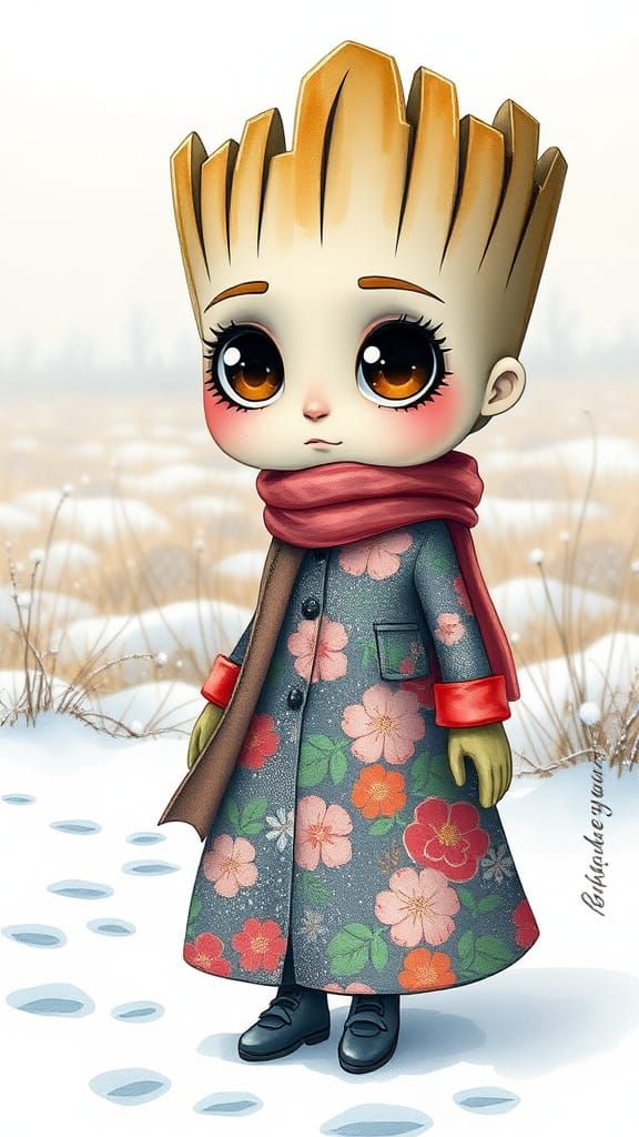 Anime Lady Chibi in Winter Wonderland