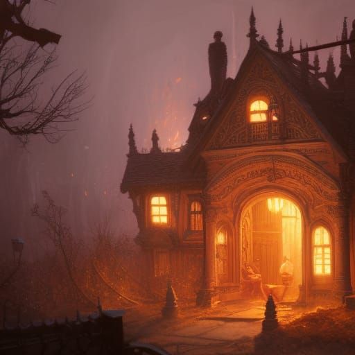 Haunted Gingerbread House in Dark Fantasy Style