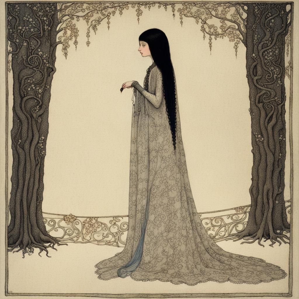 Lace Boudoir negligee posing illustration by john bauer illu...