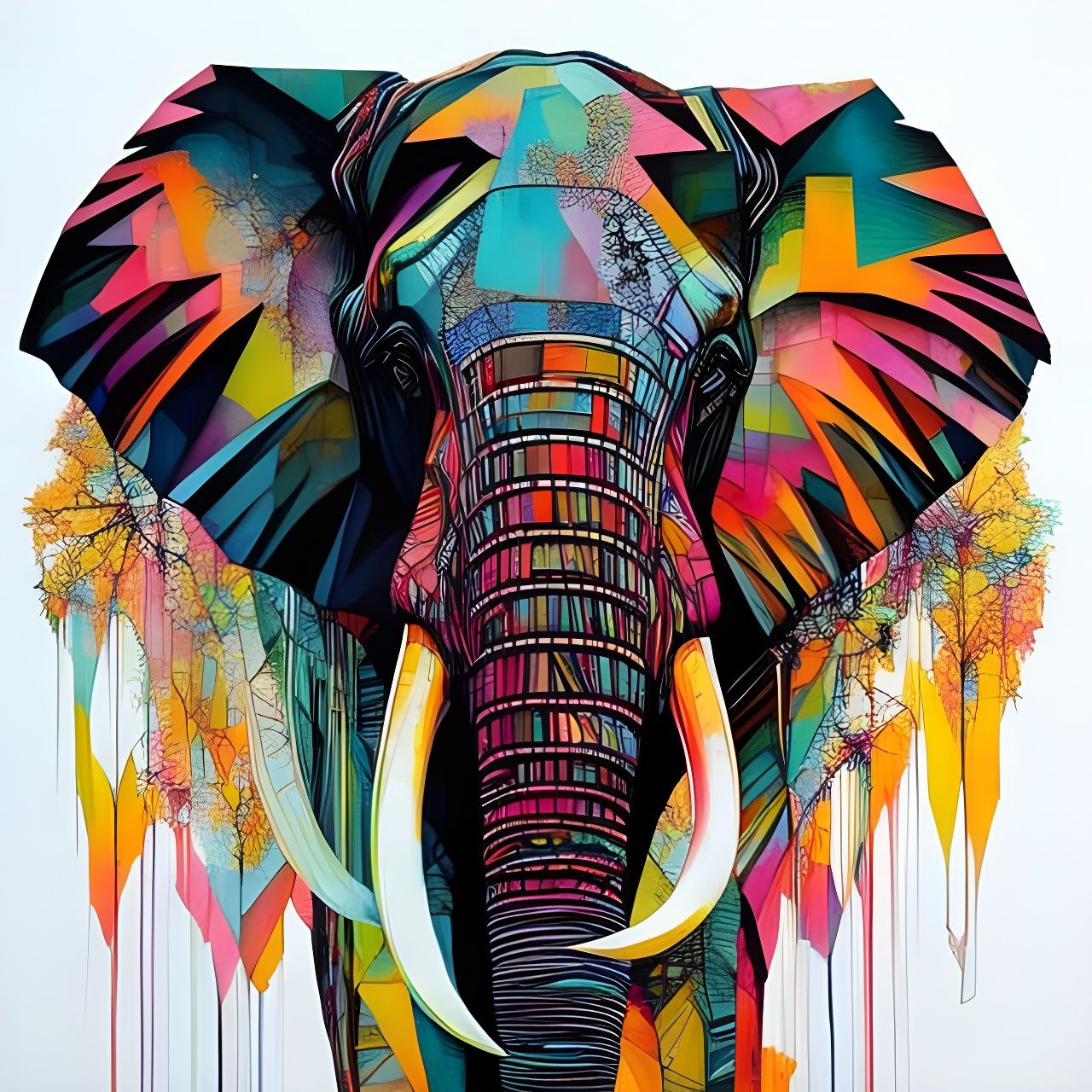 Geometric Elephant Portrait in Detailed Polygonal Style