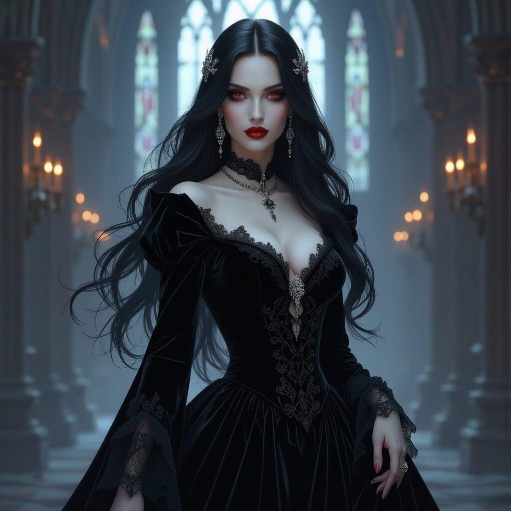Vampire Queen in Gothic Cathedral