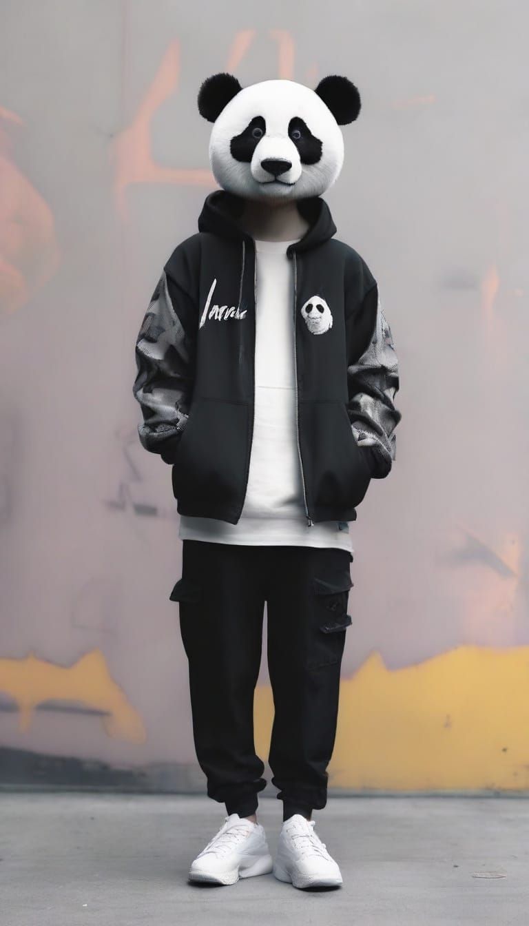 Cool Urban Panda Character in Streetwear-Inspired 3D Pixel A...