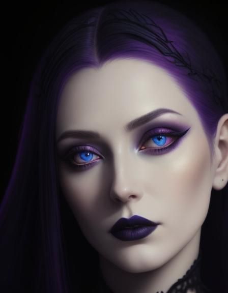 Beautiful gothic young lady with Purpleish red hair and dark...