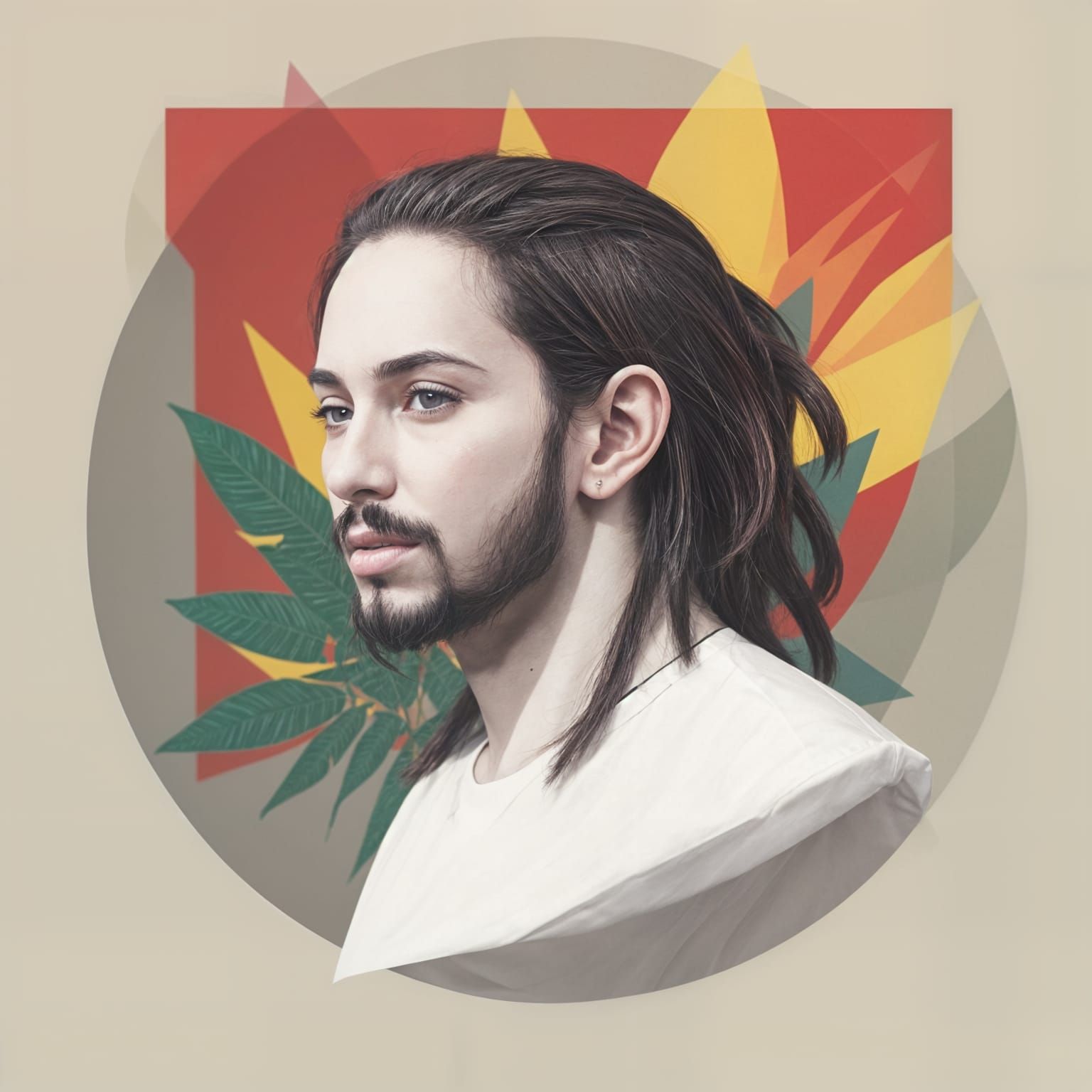 Minimalist Icon: White Male Silhouette with Rasta Bandana