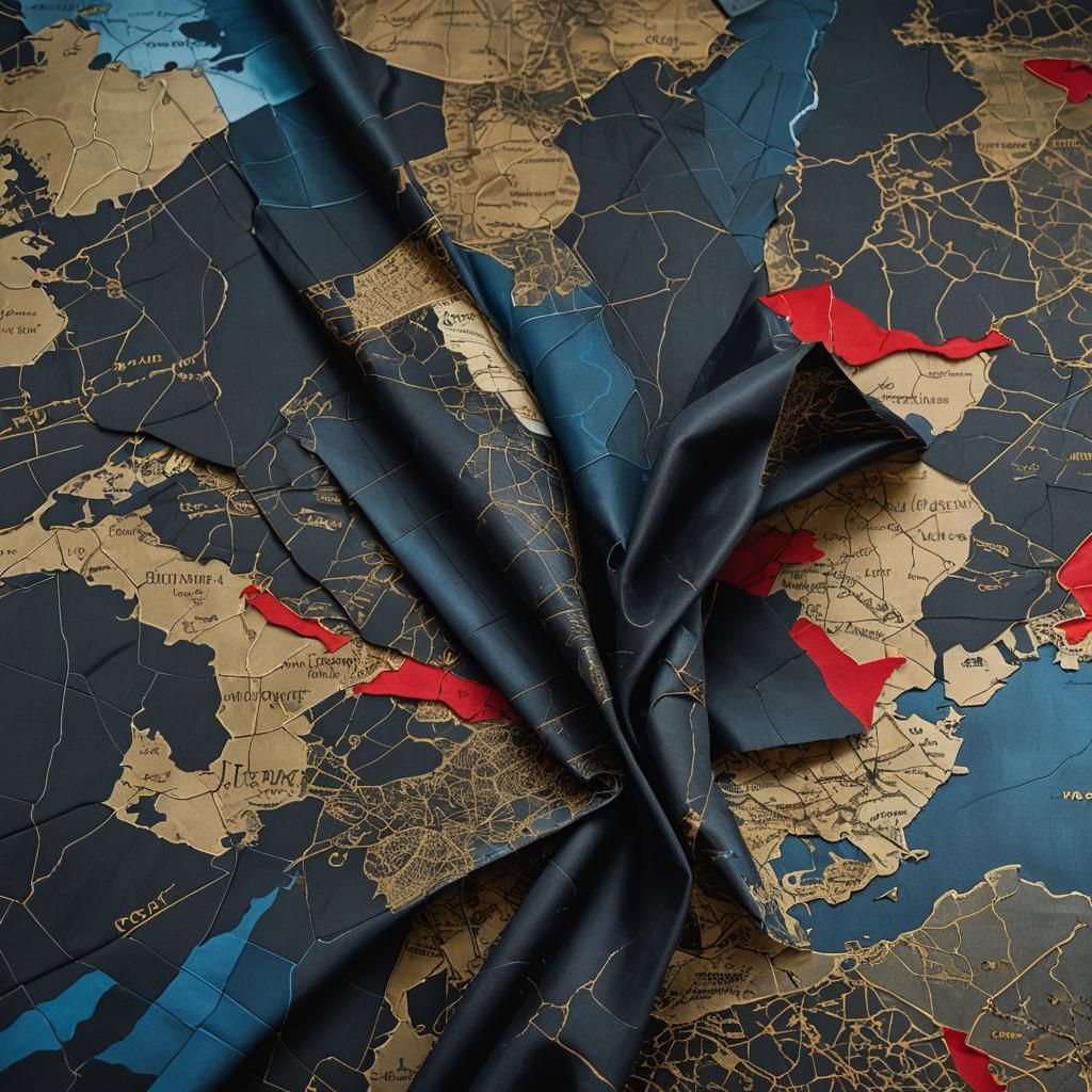 Surreal Fabric and Map in Dark Muted Tones