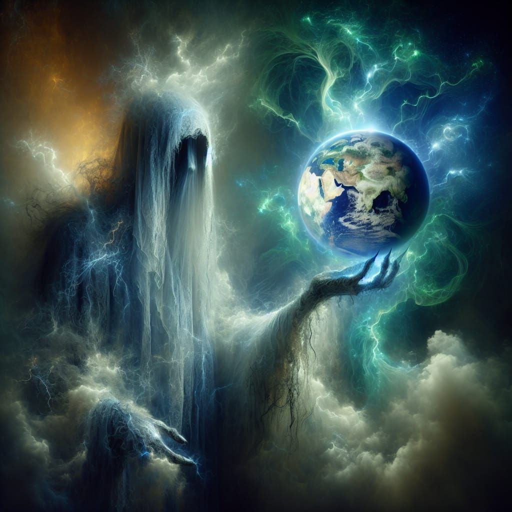 Ancient Surrealism: Necromancer Holding Earth