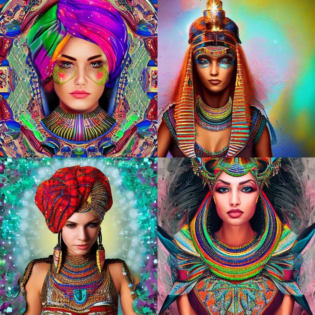 Egyptian Queen Portrait in Hyperrealistic Splash Art