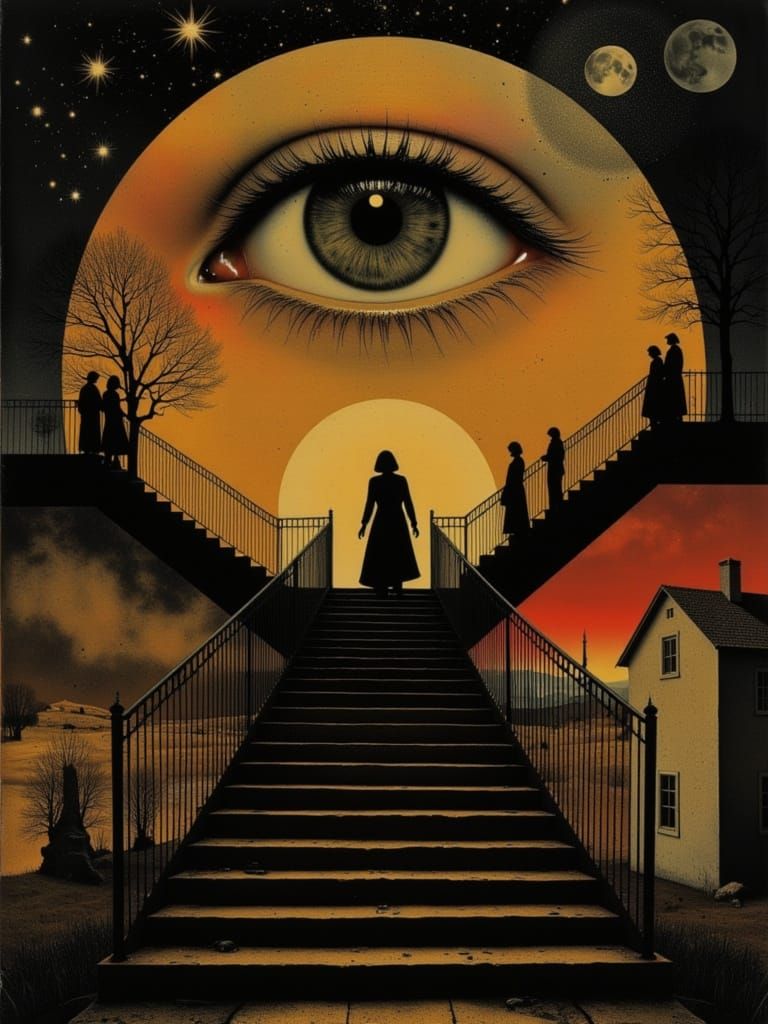 Golden Shimmer Celestial Staircase in Upsidedown Hellscape