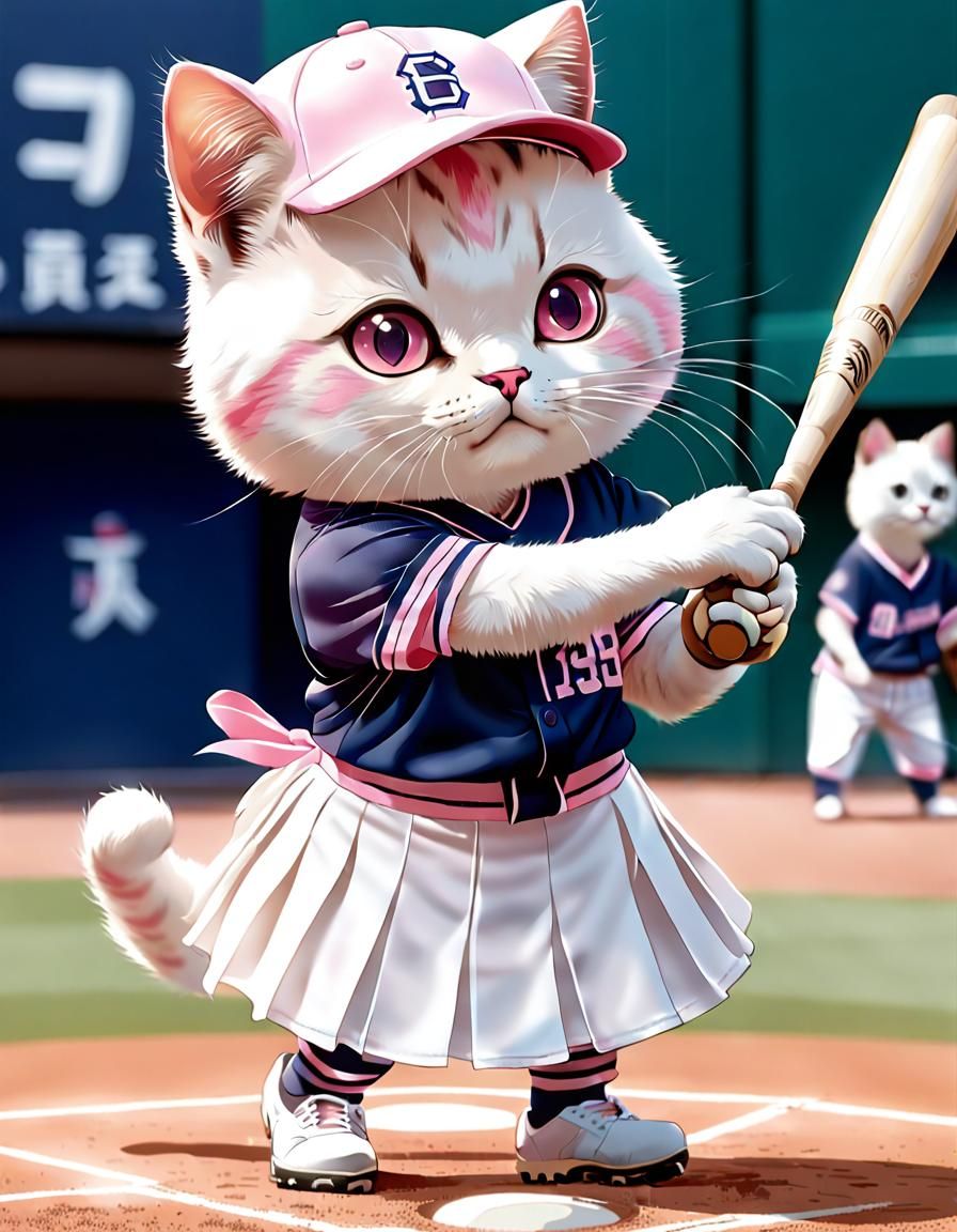 Cute cat plays baseball