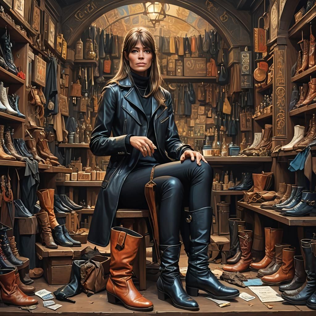 Gothic Leather Fashion Portrait in Art Nouveau Style