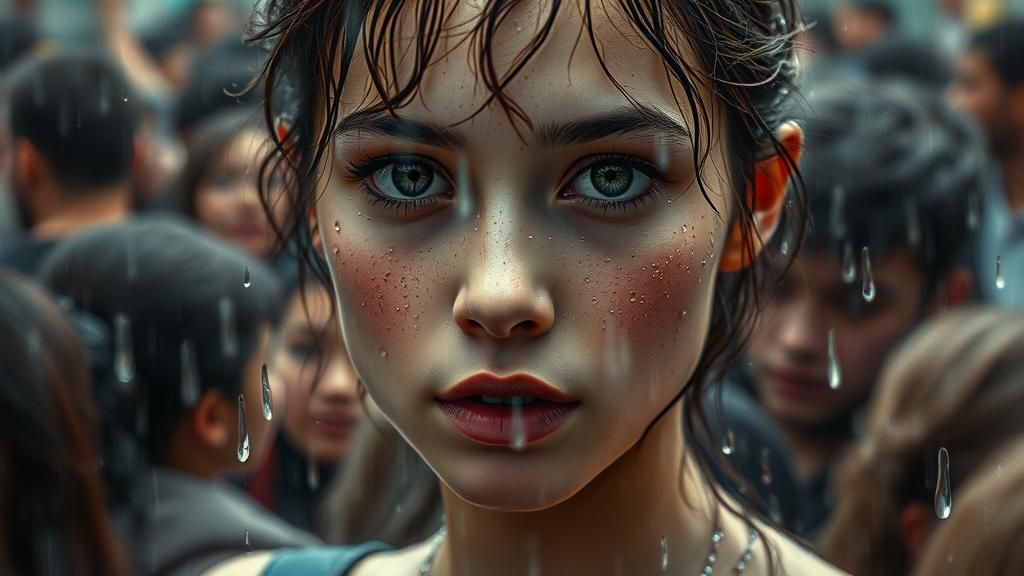 Rainpunk Girl Portrait in Goblin Academia Style