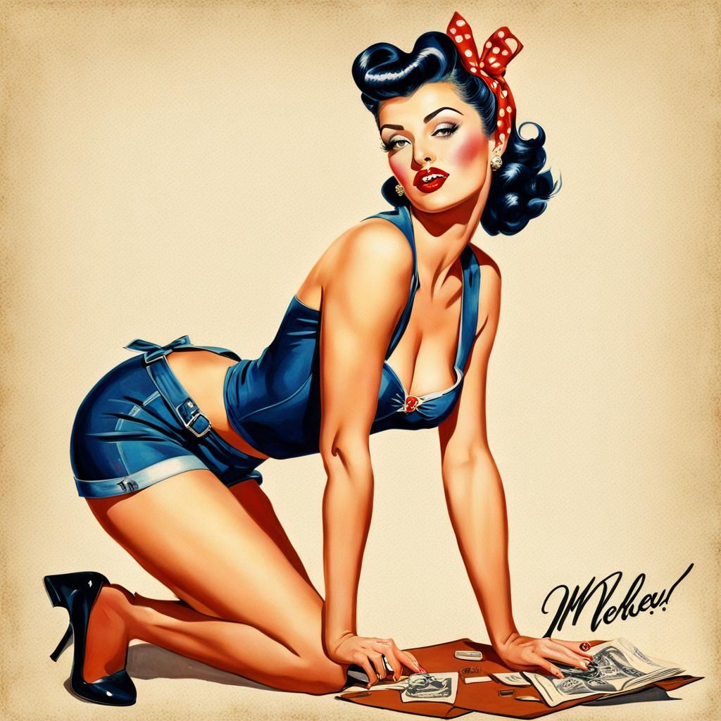 Classic Pin-Up Illustration of Young Women
