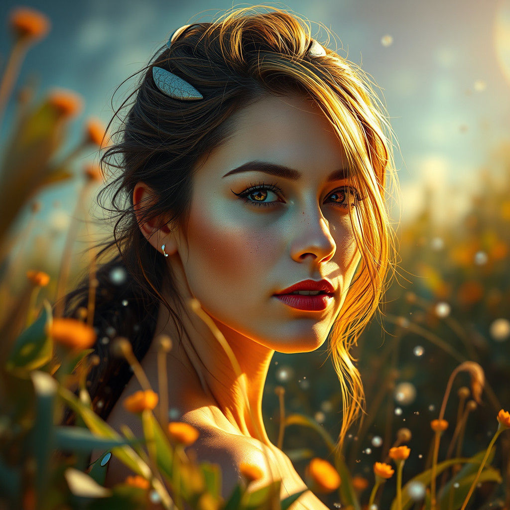 Beautiful Woman in Nature: Hyperrealistic Splash Art