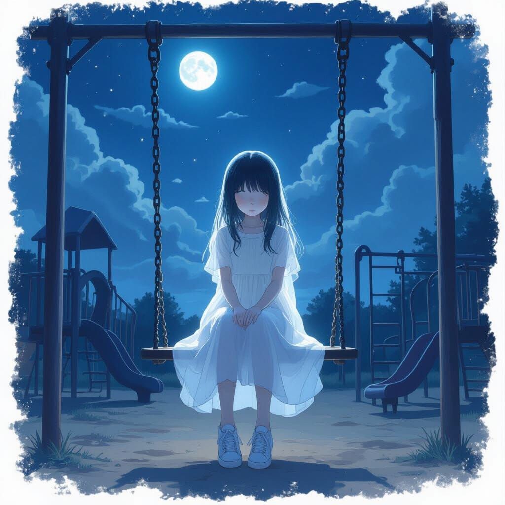 Ethereal Ghost Girl on Playground Swing Set