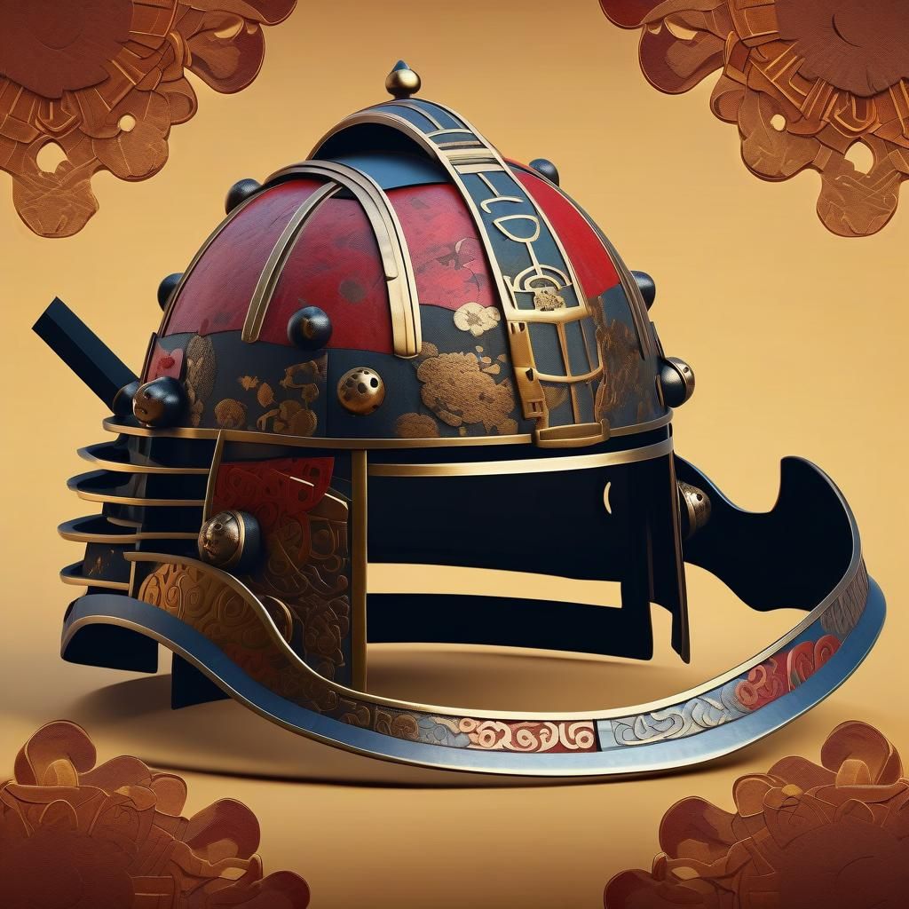 Steampunk Samurai Helmet: Detailed Matte Painting